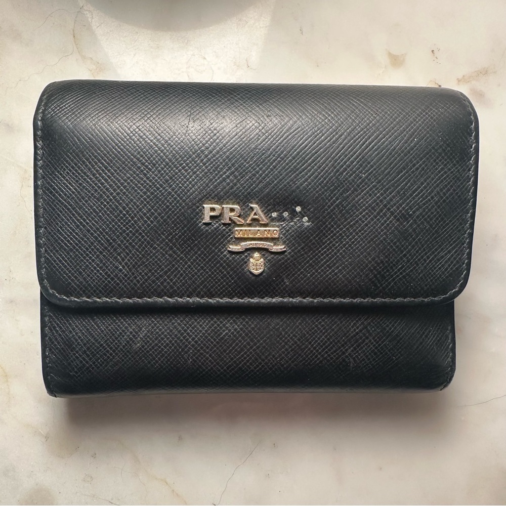 Prada Black Leather tri fold Wallet
